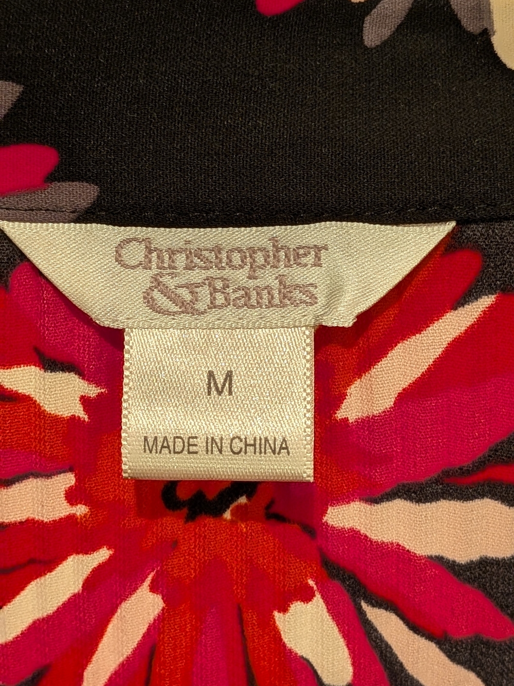 Christopher & Banks Black Button-Front Floral Long Sleeve Top - Picture 2 of 6